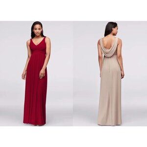 Red Mesh Draped Cowl Back Long Gown Maxi Dress Size 12 Bridesmaid Holiday Party